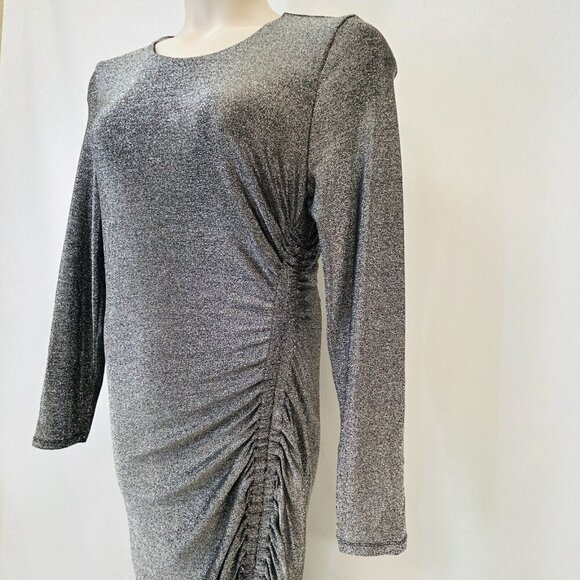 Veronica Beard Cyrus Gunmetal Metallic Ruched Sheath Dress Sz L Long Sleeves NWT - Picture 7 of 14